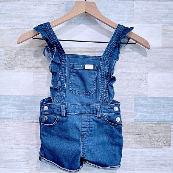 OshKosh B'gosh Other - 7 For All Mankind Ruffle Denim Overalls Shortalls Blue Dark Wash Toddler Girl 4T